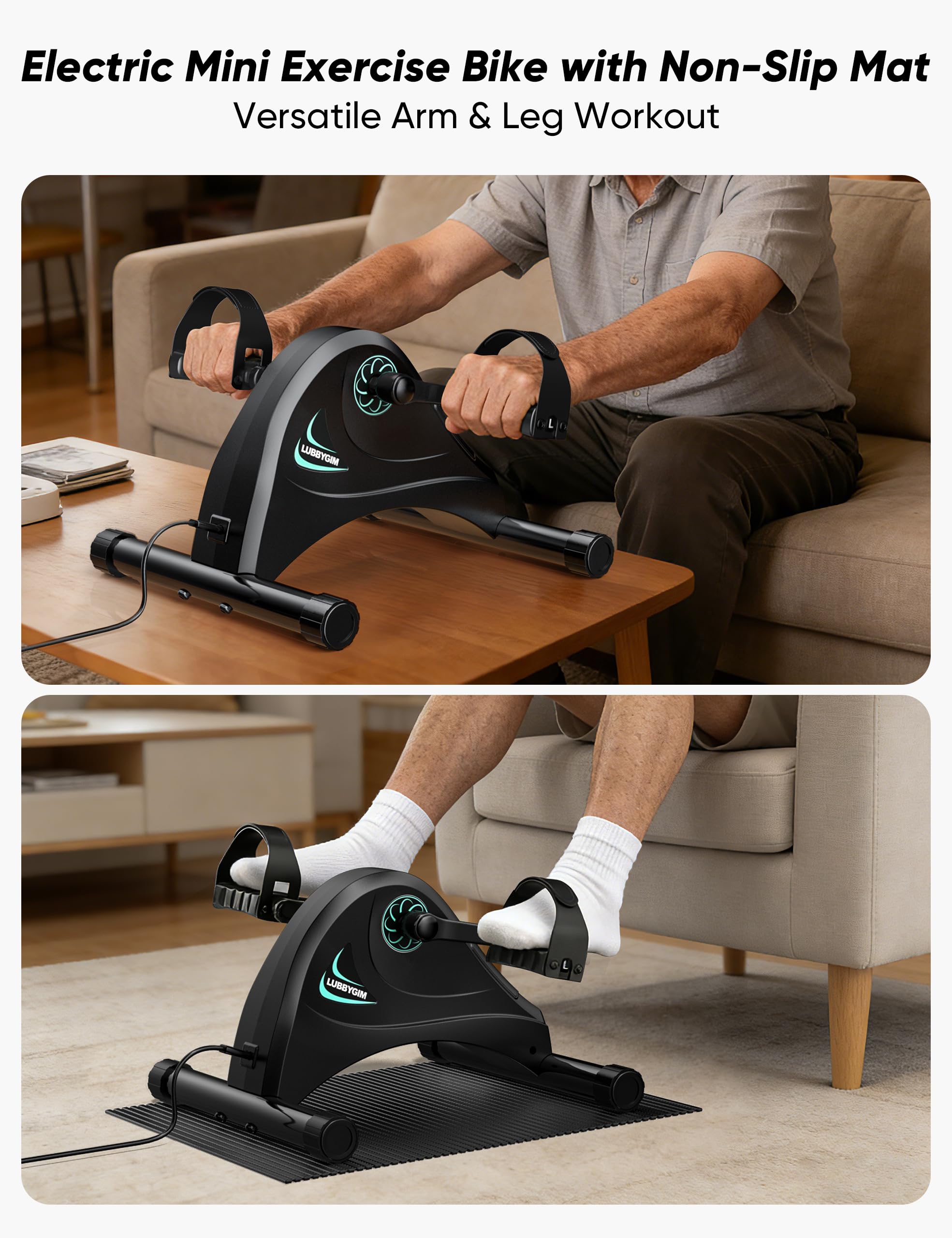 LUBBYGIM - Mini bicicleta estática motorizada para entrenamiento de rehabilitación para personas mayores, ejercicio eléctrico para debajo del escritorio, ejercicio de pedal para brazos/piernas y