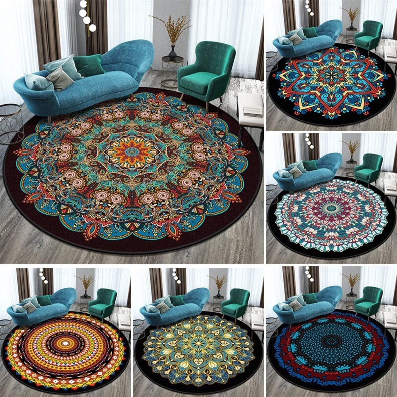 Etniczny styl retro mandala dywan okrągły dywan nordycki balkon stolik kawowy wiszący kosz salon dekoracja mata średnica - Dz36-5 średnica 100 cm