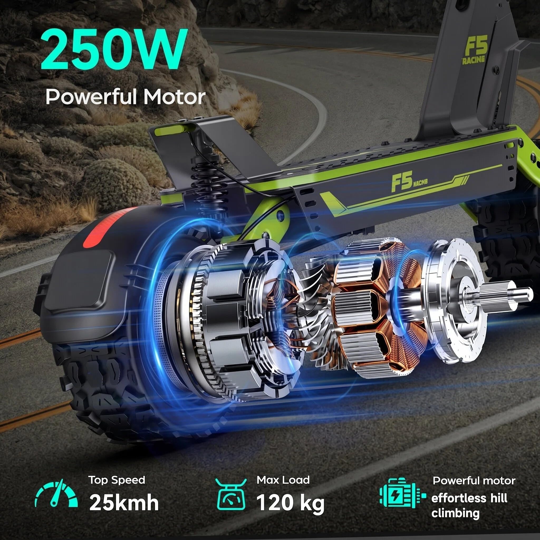 11" Monopattino elettrico per adulti, con batteria da 52V 20Ah, autonomia di 70 km, sblocco intelligente NFC e doppio freno a disco, fuoristrada pneumatico antiscivolo, F5
