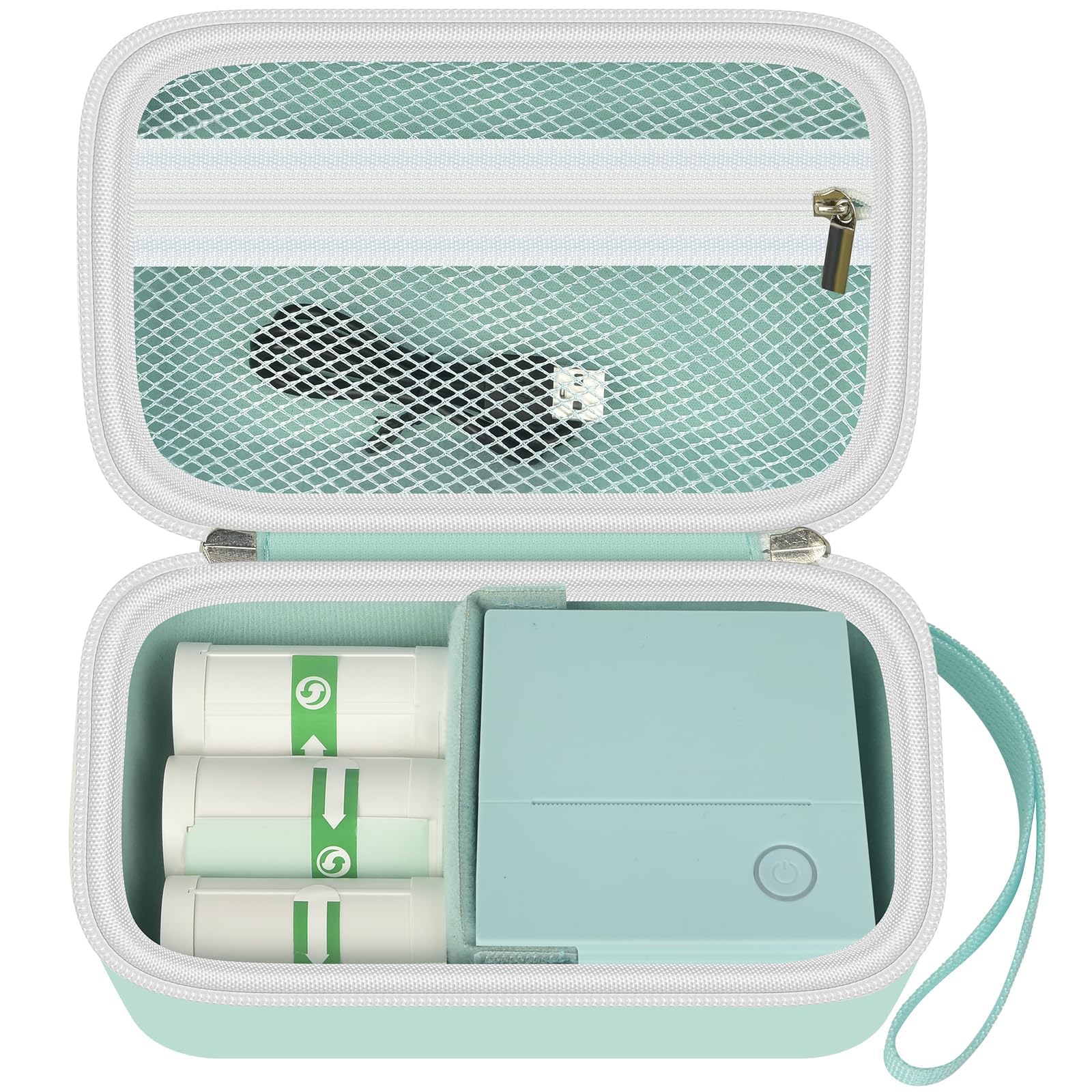 Large Printer Case for TYPONOS, for Memoking T02, for ETIKEZ, for Phomemo M02/T02/M02S/M02 Pro/M02X, EVA Portable Storage Holder with Removable Divider for Mini Printer, Labels & Cable, Green