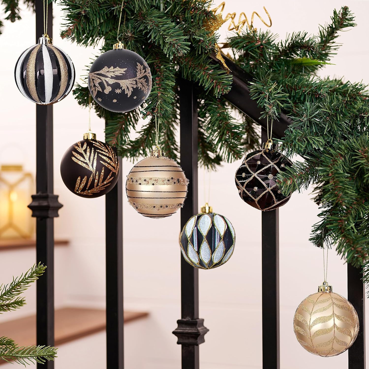 30pcs Christmas Baubles,Delightful 60mm Shatterproof Baubles Ball Ornaments,10 Styles Christmas Ball Ornaments for Xmas Tree Decoration (Black Gold) - Image 2