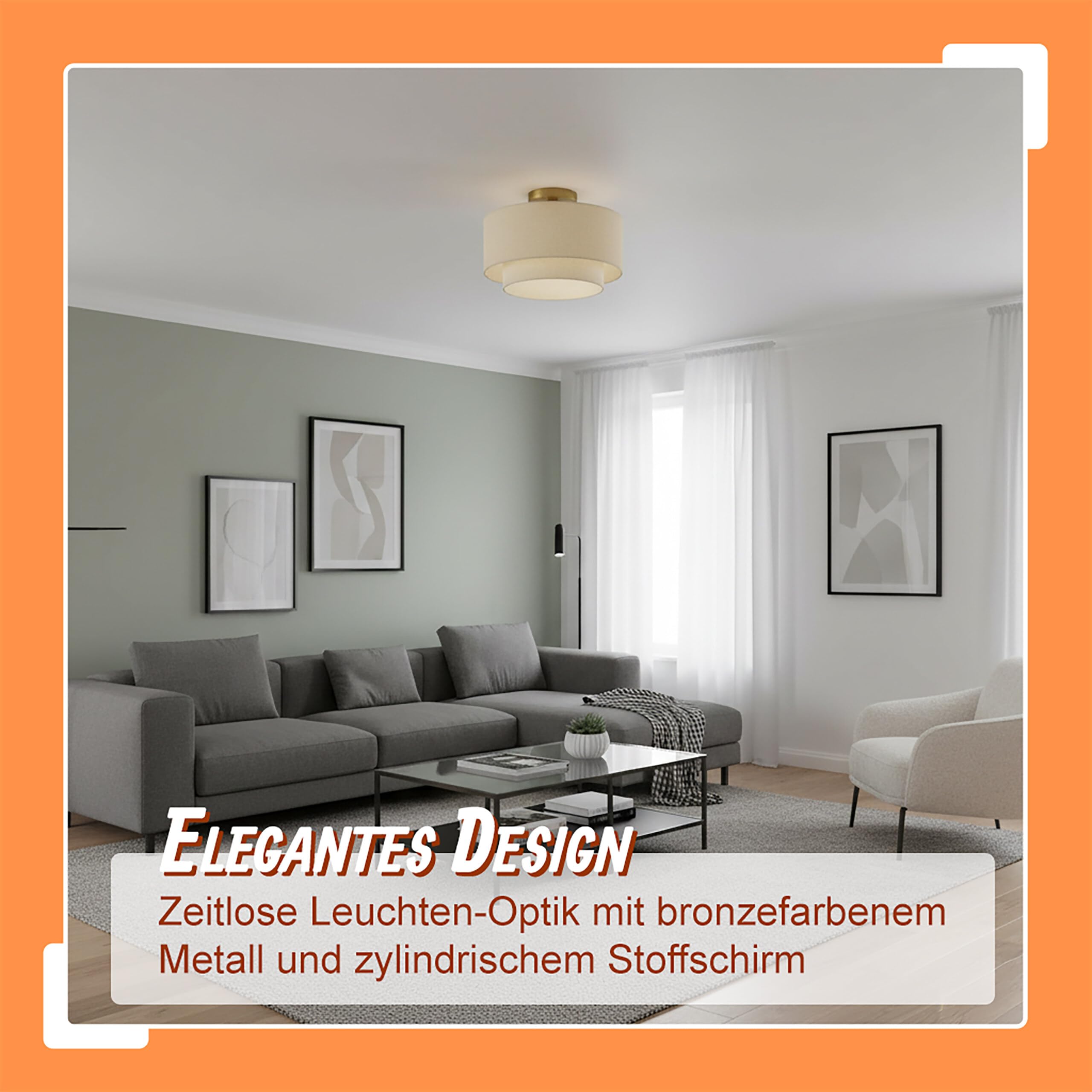 Relaxdays Deckenlampe, Leinen & Metall, HxD: 24 x 35 cm, E27, Deckenleuchte Wohnzimmer, Schlafzimmer, beige/Bronze