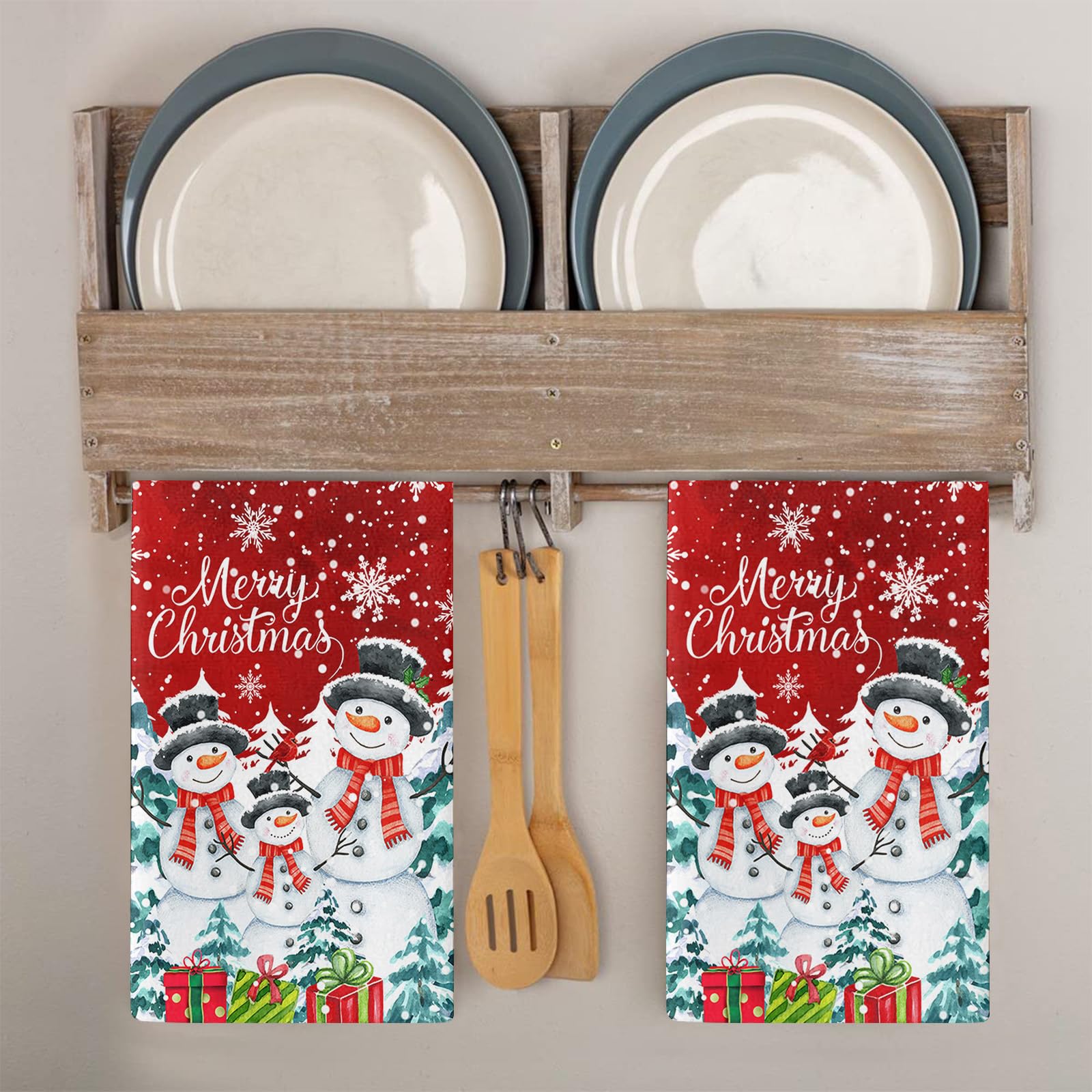Trapos Cocina Lindo Muñeco Nieve Rojo Paños de Cocina Suaves y Absorbentes Paños Cocina Reutilizables Trapos de Cocina para Secar Toallas Lavable Toallas de Barra 2 Piezas (44x74 cm)