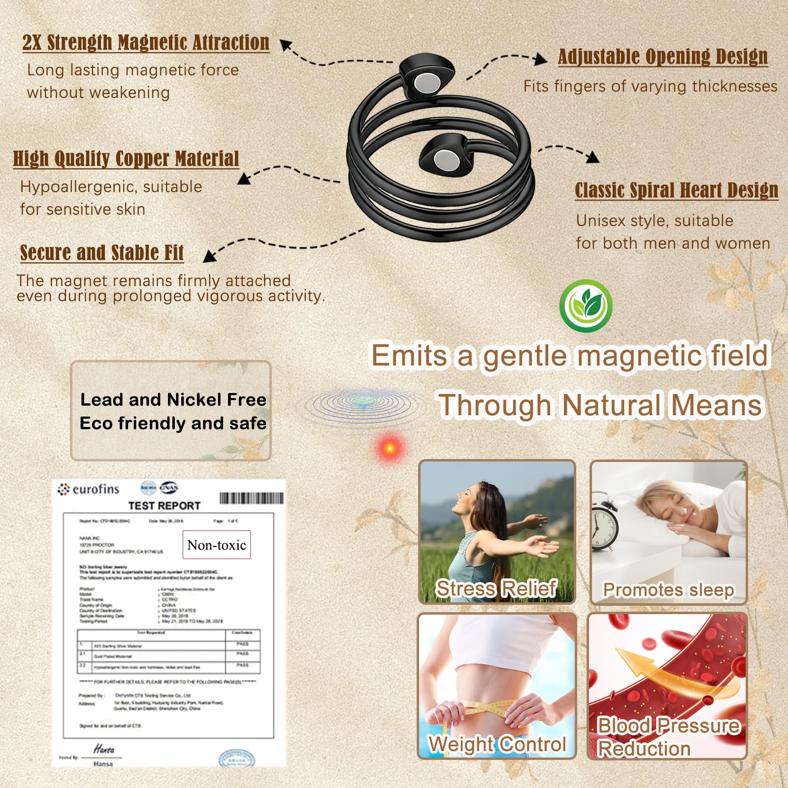 Zecimi Fidget Rings, Blanck Spiral Heart Magnetic Rings, Copper Anxiety Ring with 2X Strong Magnets - Image 2