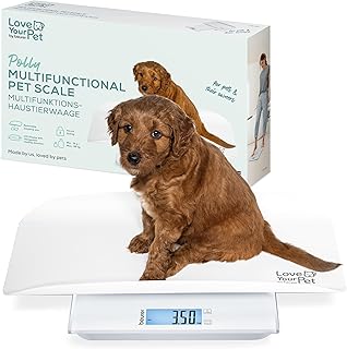 Love Your Pet by beurer Tierwaage Polly für Haustiere und Menschen, Haustierwaage mit abnehmbarer Wiegeschale, Welpenwaage ab 100g, 180 kg Tragkraft, Kleintierwaage mit Hold-Funktion