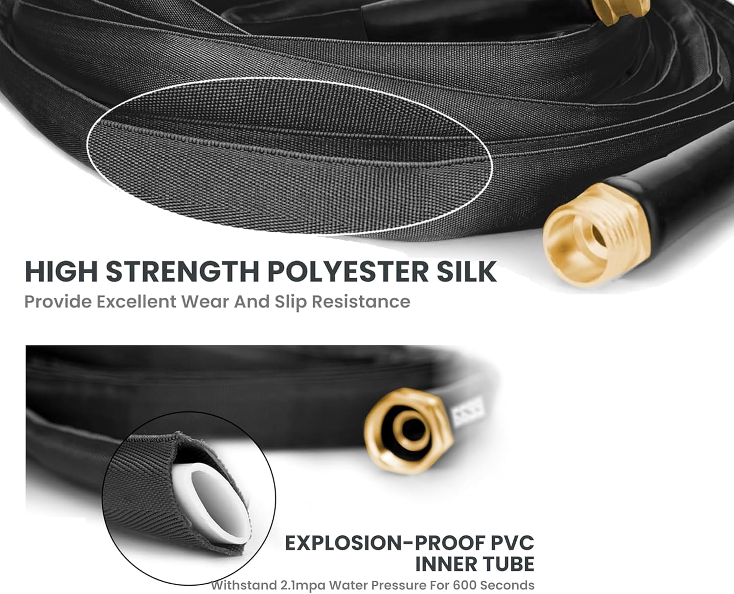 25FT Garden Hose Flexible and No-Kink, with Solid Brass Fittings, Puncture Proof, All-Weather Water Hose for Car Washing, Lawn Watering and Outdoor Cleaning(Black,25FT)