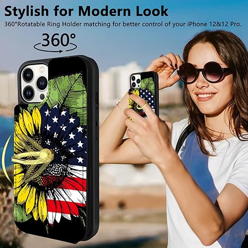 Miniatura 8 de TopPerfekt Funda tipo cartera para iPhone 12 y 12 Pro con soporte para tarjetas, rotación de 360, soporte de anillo de dedo con función atril,