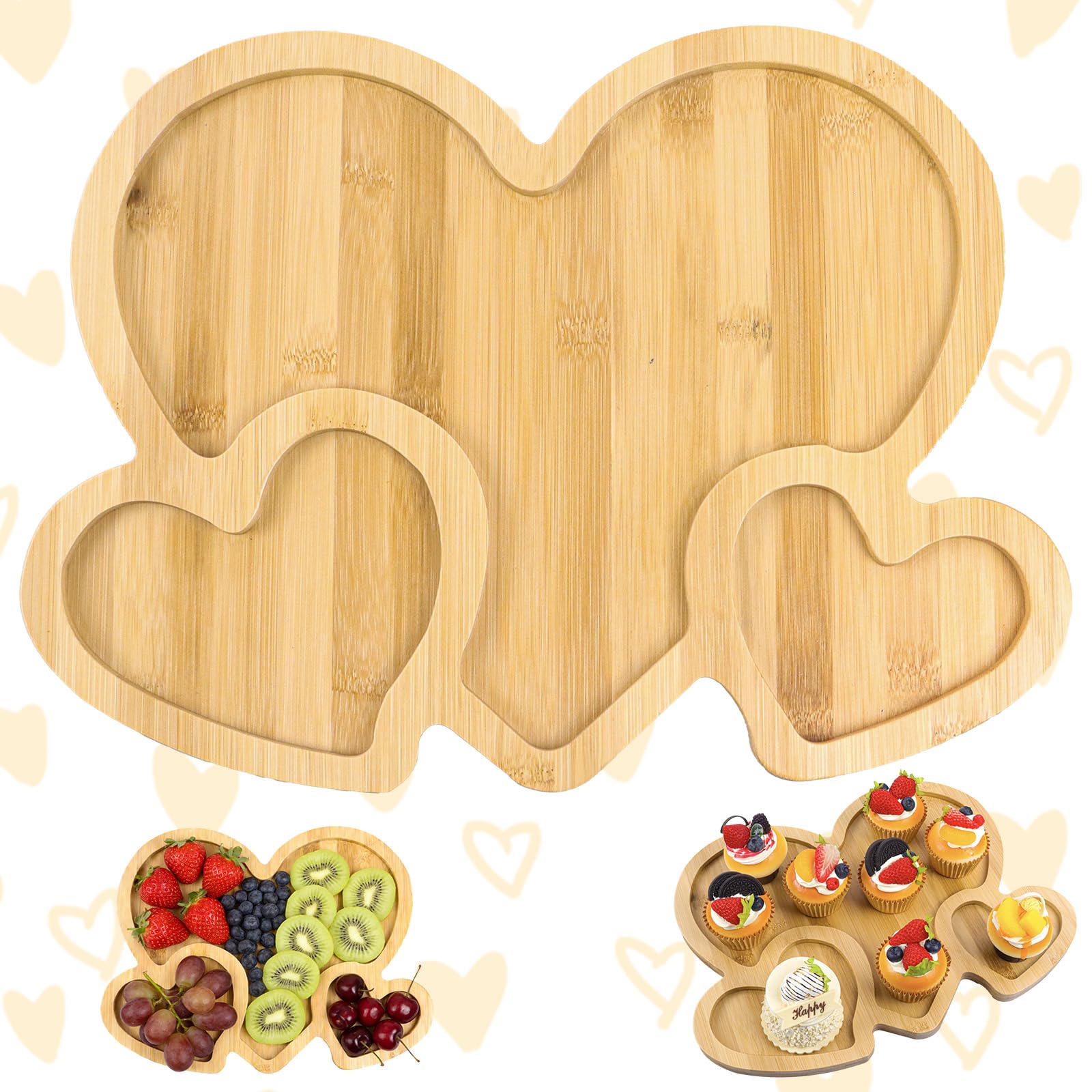 39 x 29cm Large Wooden Heart Charcuterie Board, Birthday Theme Tabletop Berry Serving Trays Outdoor Food Platters for Fillable Dish Plates Party Supply for Baby Shower 1st Birthday — image 1