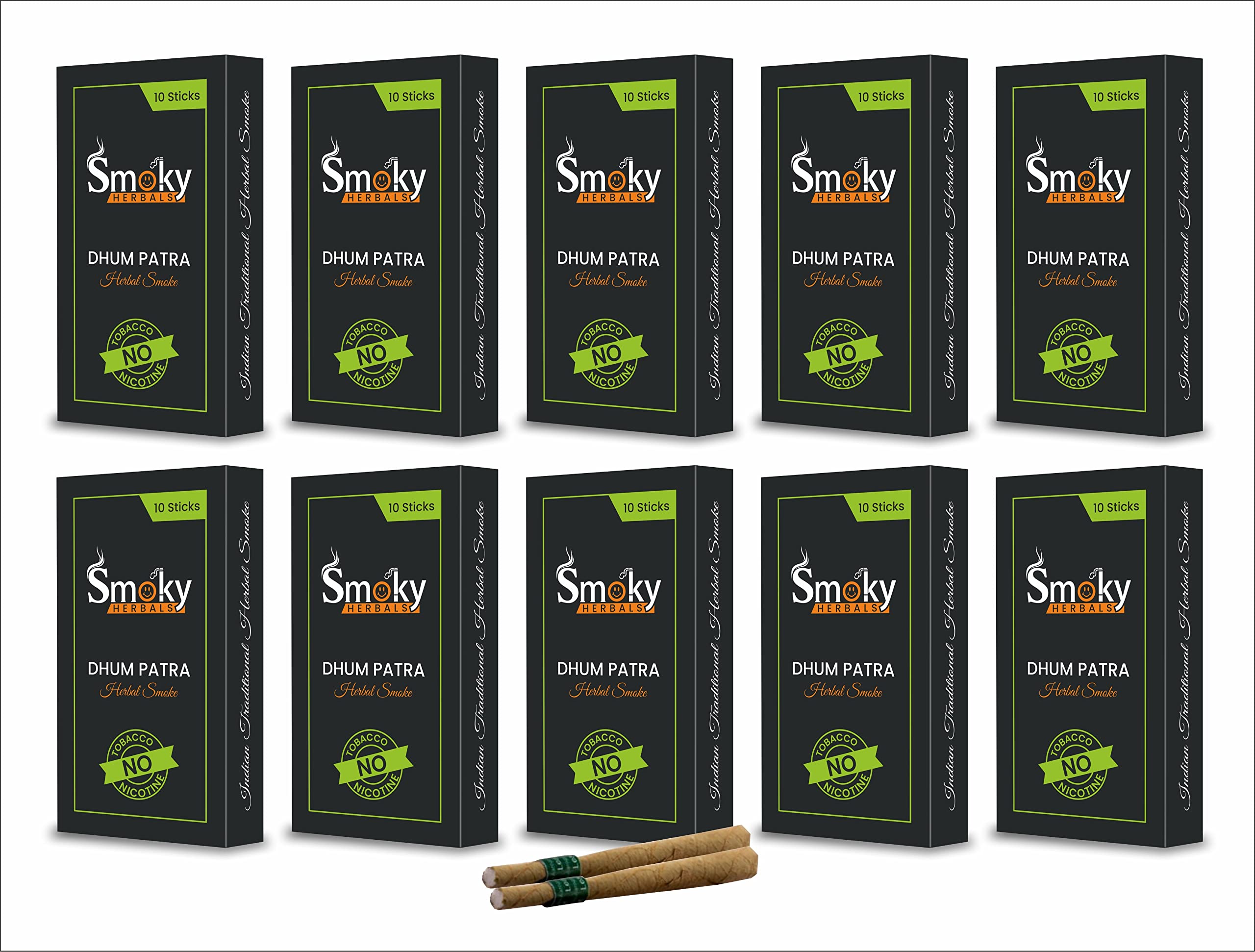 Smokey Herbals Dhum Patra Filter Cigarette, Hand Rolled with Tendu Leaves, 100% Tobacco and Nicotine Free Smoke for Cough, Cold and Relieve Stress - Regular Flavour Pack of 10 (10x10) -100 Sticks-image-12