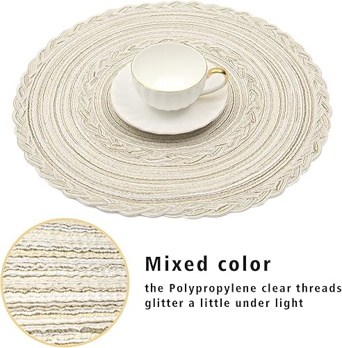 Miniatura 3 de SHACOS - Manteles individuales circulares y trenzados para mesa de comedor, hogar, bodas, celebraciones, días festivos juego de 8 individuales