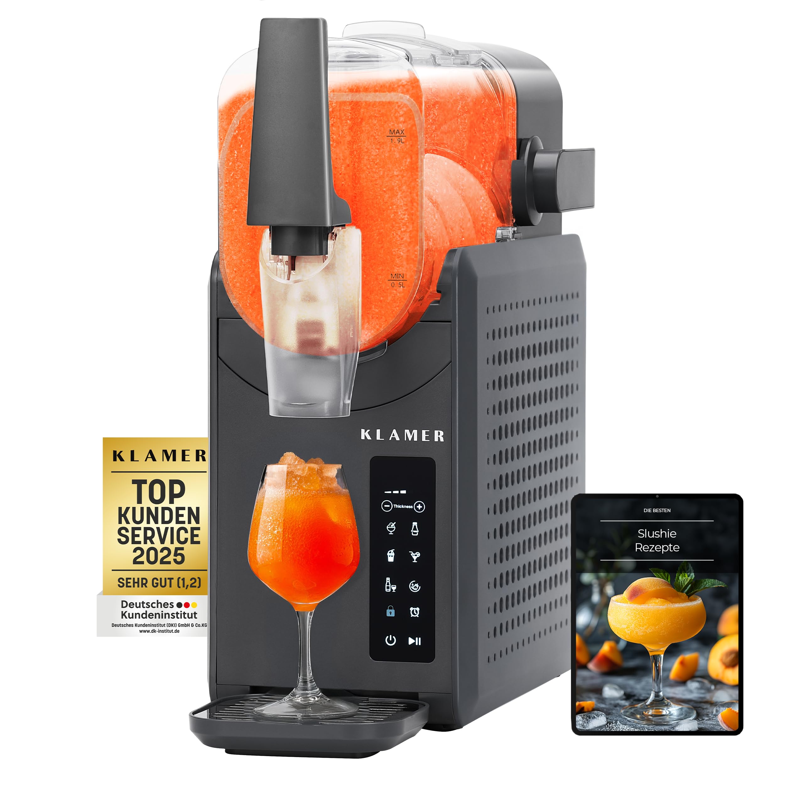 KLAMER Slush Maschine 2,6L mit 5 Programmen Turbo Freeze digitales Rezeptbuch