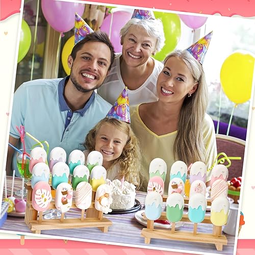 Miniatura 5 de 2 soportes para paletas de madera, soporte para paletas de 3 niveles, soporte para palitos de caramelo, 12 agujeros, estante rectangular de madera