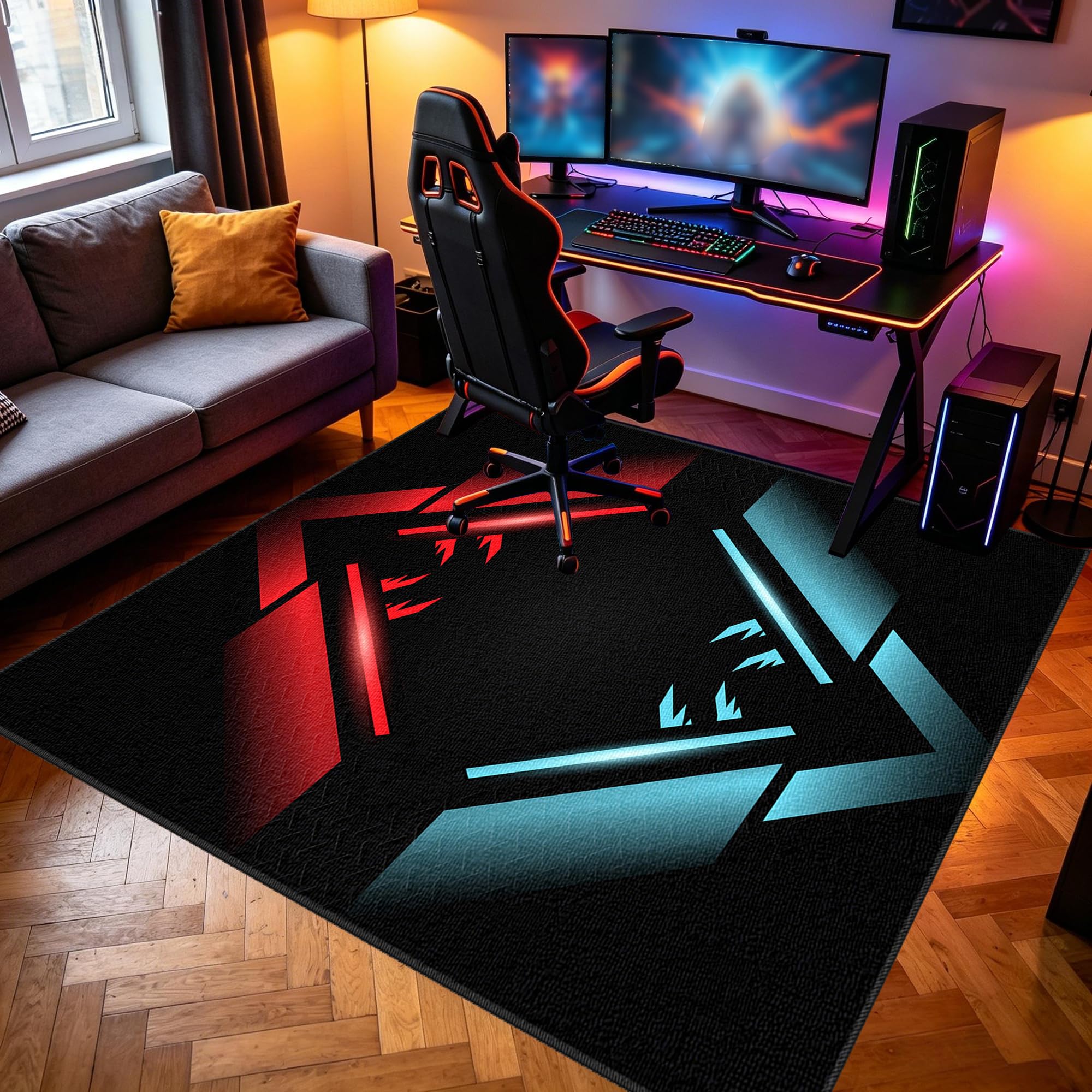 Dywanik dla graczy, antypoślizgowa mata podłogowa, 150 x 180 cm, mata ochronna na podłogę, do pokoju gamingowego, do obszaru zabaw, podkładka pod krzesło komputerowe, podkładka pod krzesło