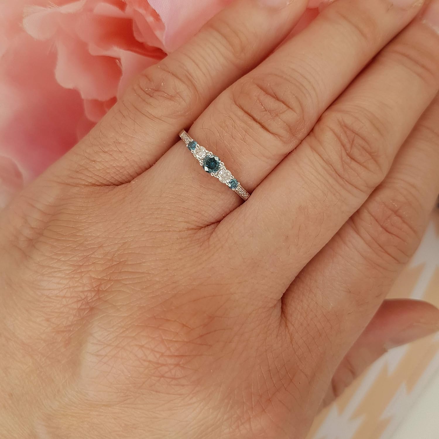 Dazzlingrock Collection 0.35 Ctw Round Blue and White Natural Diamond Five Stone Engagement Ring for Women in Real Solid Gold