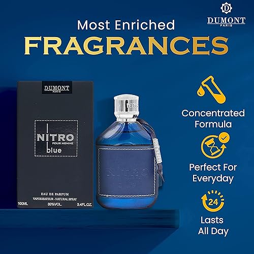 Miniatura 2 de Dumont Fragancia para hombre con perfume de larga duración fruta, Woody Floral Body Spray para hombres, Colonia con aroma masculino, NITRO BLUE 3.4