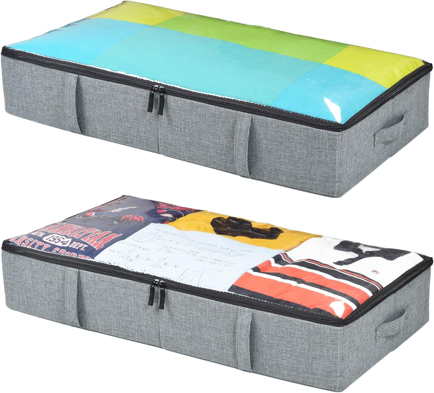 storageLAB Under Bed Storage Containers - Underbed Storage 2-Pack, 34 x 17 x 6 Inches - Woven Fabric with Clear Top and Panel Structure