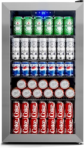 Manastin Refrigerador de bebidas para 130 latas, mini refrigerador de 3.2 pies cúbicos con puerta de vidrio para bebidas, cerveza, vino, luz LED,