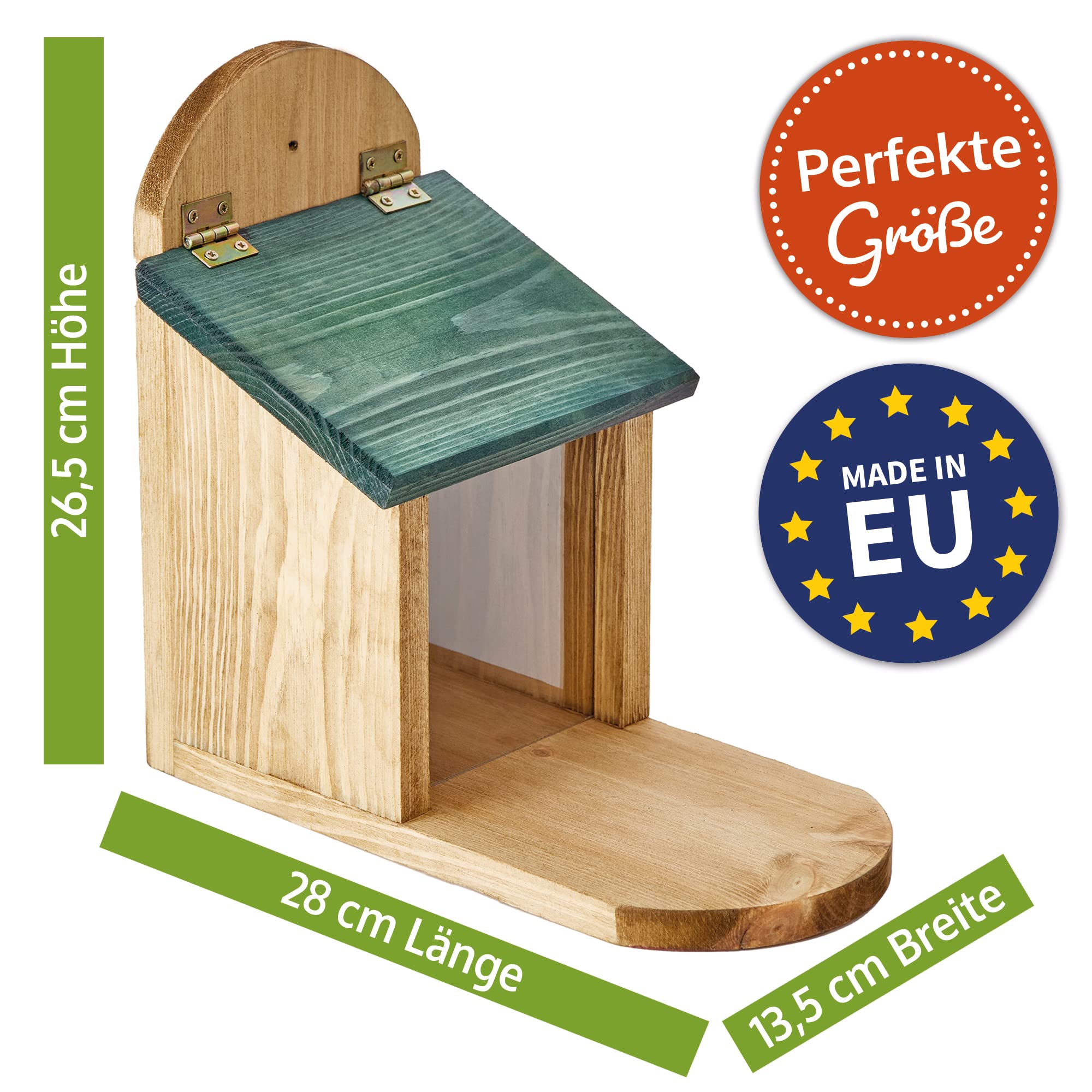 zooprinz wetterfestes Eichhörnchen Futterhaus mit großer Sitzplattform - aus langlebigen Massiv-Holz I große & stabile Futterstation I Langlebiges Eichhörnchenfutterhaus, ganzjährig