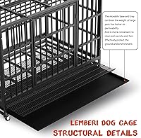 Vista 3 de LEMBERI - Jaula para perro indestructible y resistente de 48/38 pulgadas, a prueba de escapes con ruedas bloqueables, doble puerta para evitar