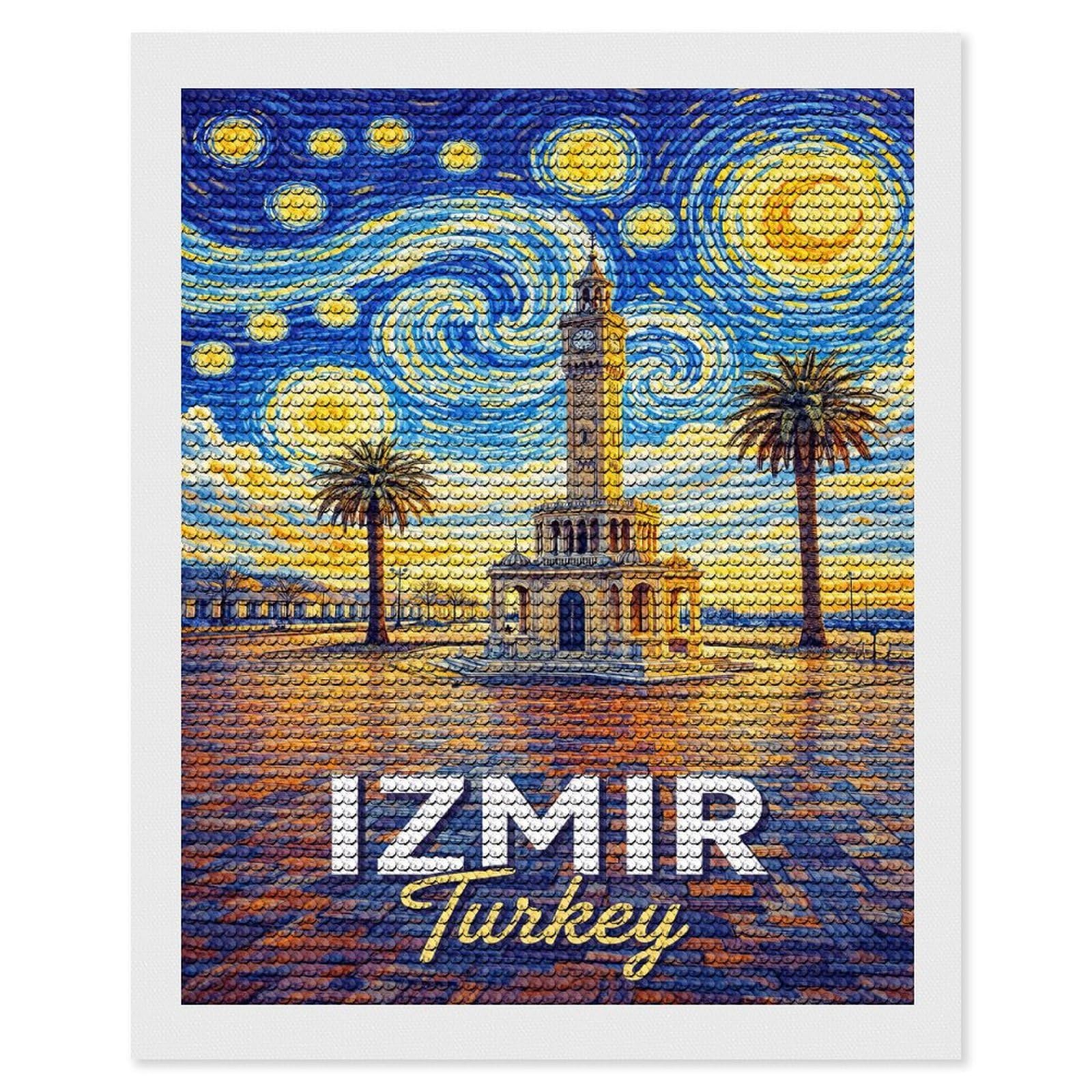 Junmoney Izmir Turkey Starry Night Diamond Painting Set 16"x20", for Beginners, Modern Decor, Simple to Start, Gift Idea, Pleasing Wall Art Project