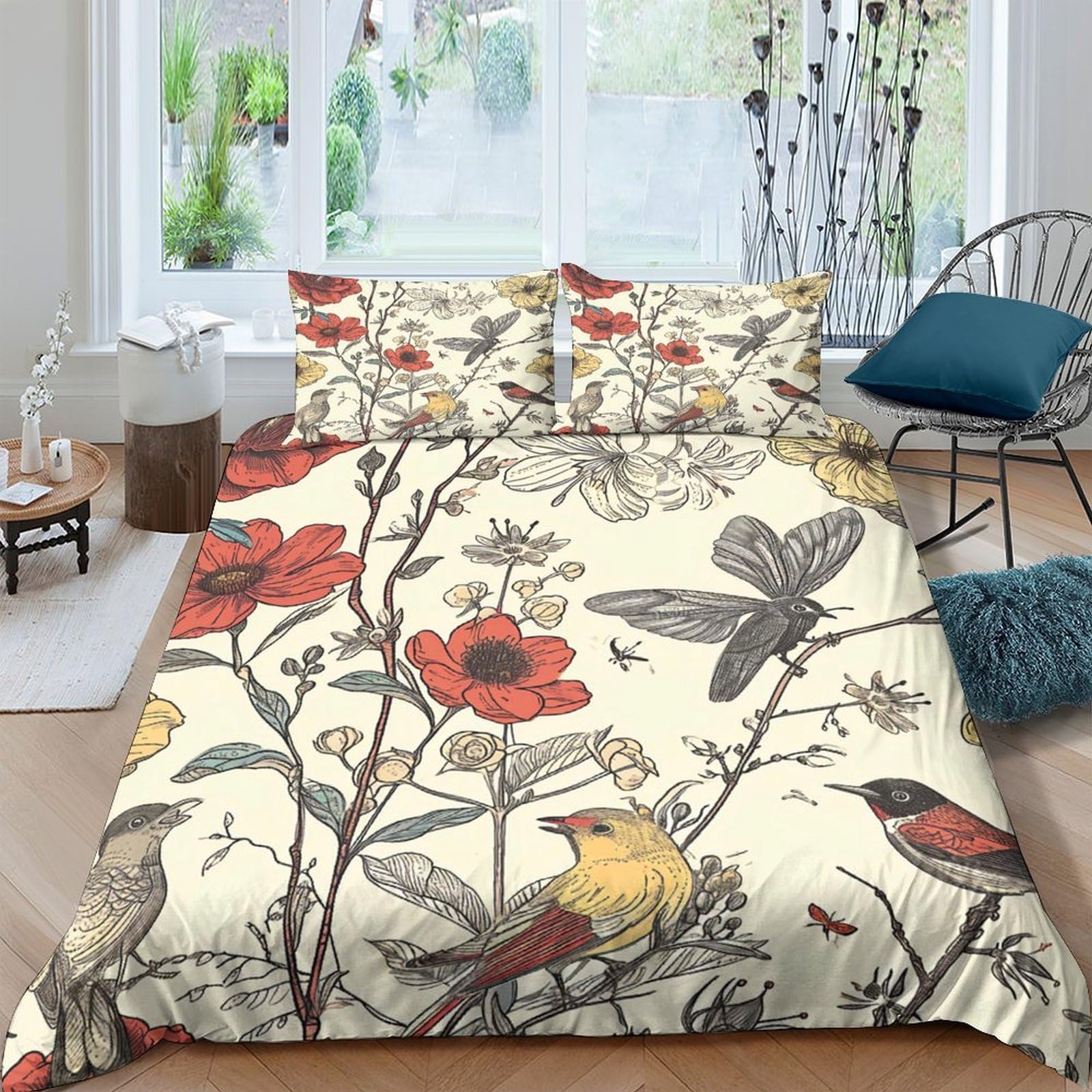3D Printed Botanical Quilt Cover, Microfiber Duvet Cover Hidden Zipper for