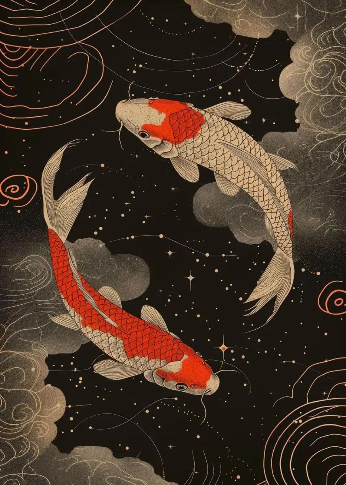 SHINERING Retro Carp Koi Fish Canvas Painting Wall Art Posters Prints Picture For Living Room Bedroom Office Decor A7 21X30Cm Unframed