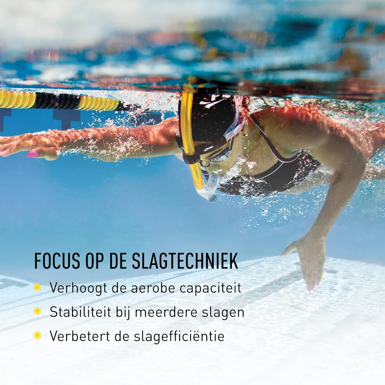 FINIS Original Swimmer’s Snorkel - Center-Mount Design - For Swim Training - Adjustable Fit - Purge Valve - Yellow