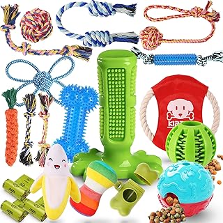 KIPRITII Dog Toys for Puppy Teething - 20 Pack Puppy Teething Toys for Boredom, Pet Dog Toothbrush Dog Toys with Rope Toys, Dog Treat Ball and More Squeaky Toy for Puppies and Small Dogs