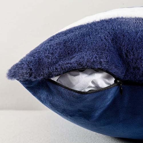 Miniatura 3 de HAUSSY Paquete de 2 fundas de almohada decorativas de color azul marino + blanco a rayas de 18 x 18 pulgadas, piel sintética suave de conejoparte
