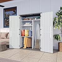 Vista 5 de Aoxun Outdoor Resin Storage Shed with Metal Shelving Kit & Floor, 64 Cu.Ft Vertical Waterproof Storage Cabinet for Garage, Pool, Bike, Garden Tools
