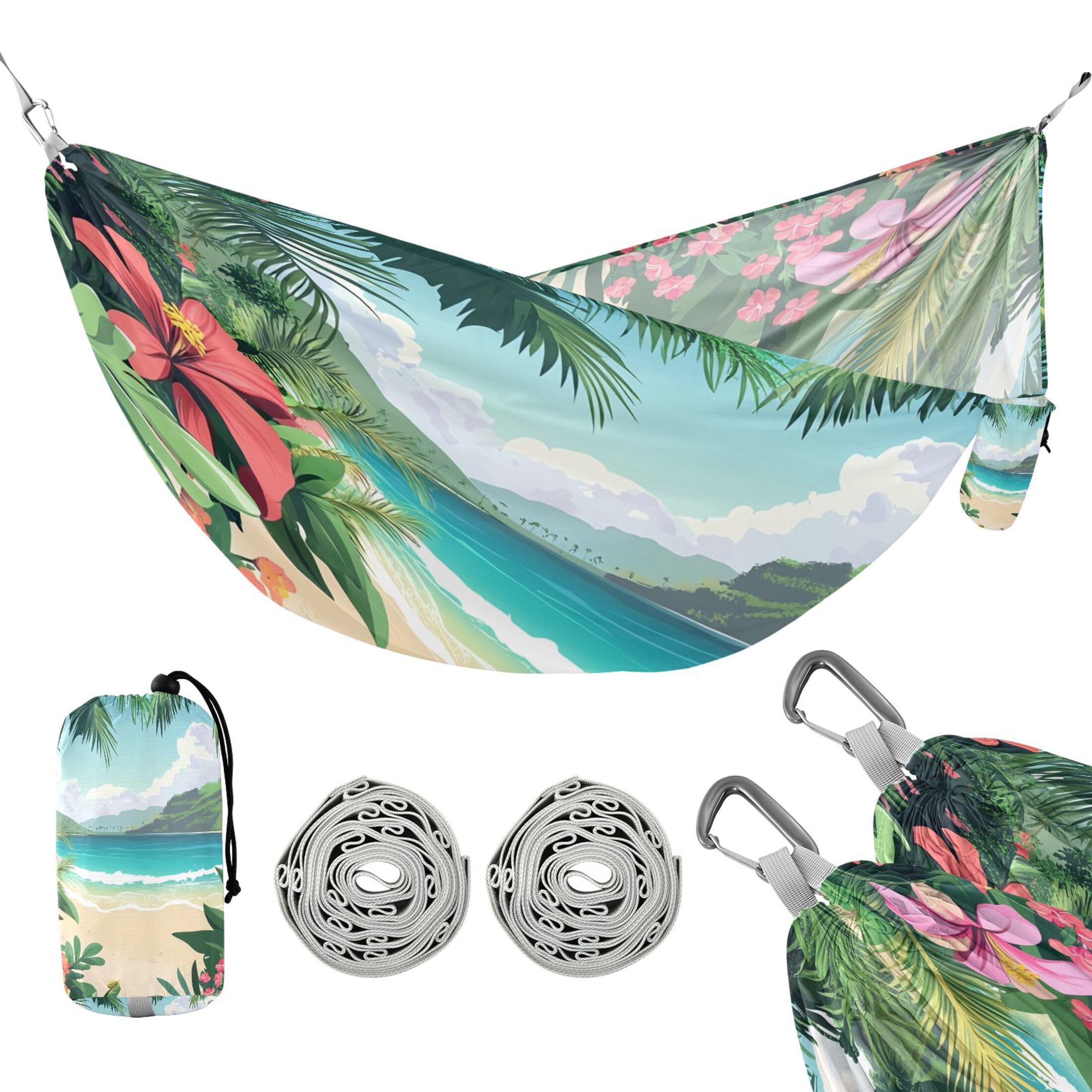 Takiito Exotic Beach Flowers Plants Hammock 330 lb Capacity Travel Camping Hammock with Tree Straps, Portable Lightweight for Outdoor Beach Backpacking Backyard Patio