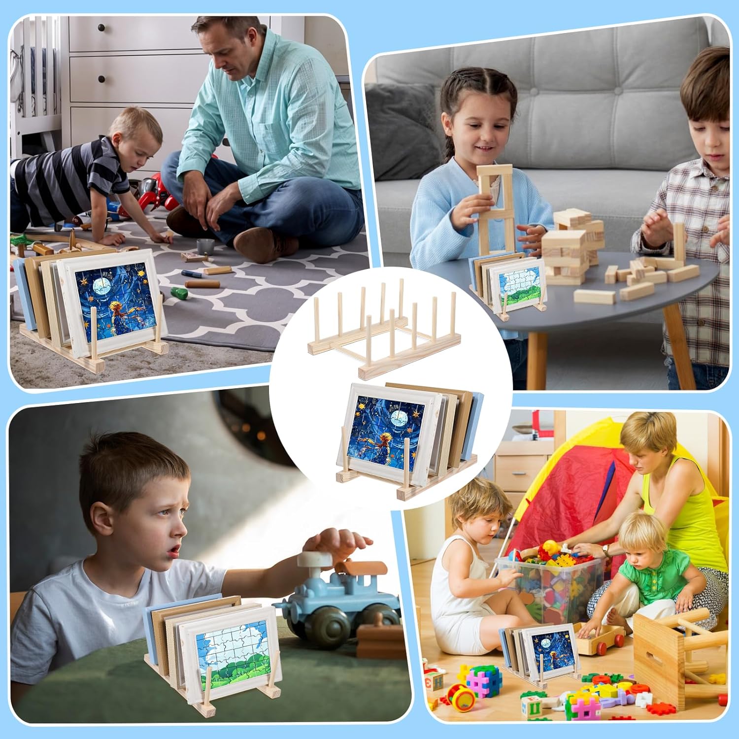 Wooden Puzzle Display Stand, Jigsaw Puzzle Holder Rack Wood Display Stand Craft Collection Storage Organizer Shelf for Adults Craft Collection Lovers