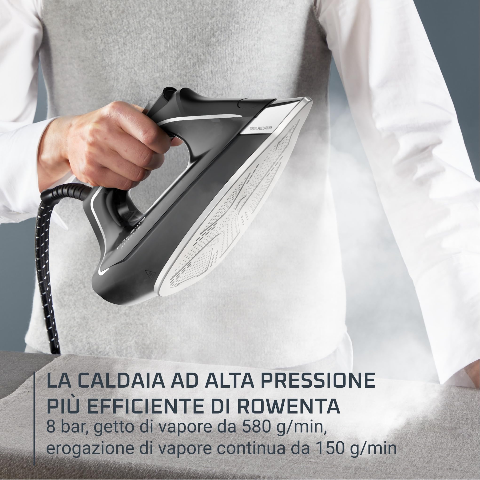 Rowenta Eco Steam Pro Ferro da Stiro a Vapore con Caldaia, Pressione Fino a 8 Bar, 2800W, 1.3 Litri, Colpo Vapore 580 g/min, Ferro da Stiro Modalità Eco, Sistema Anti-Calcare, DG9640