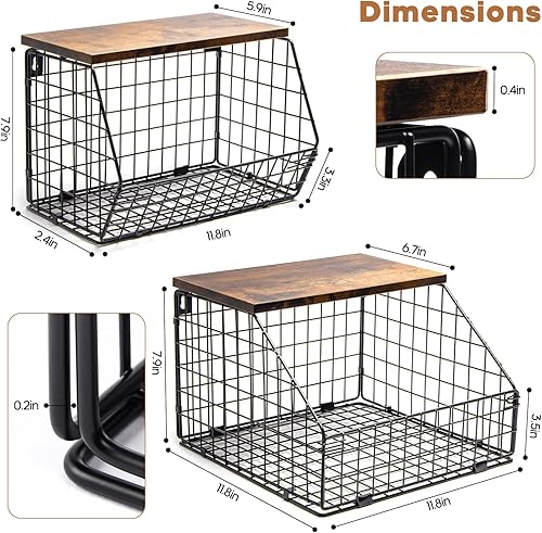 Miniatura 4 de Cestas de almacenamiento de cocina, cestas de frutas y verduras para encimera de cocina, 2 juegos de cestas de frutas de pared de alambre, 2 niveles