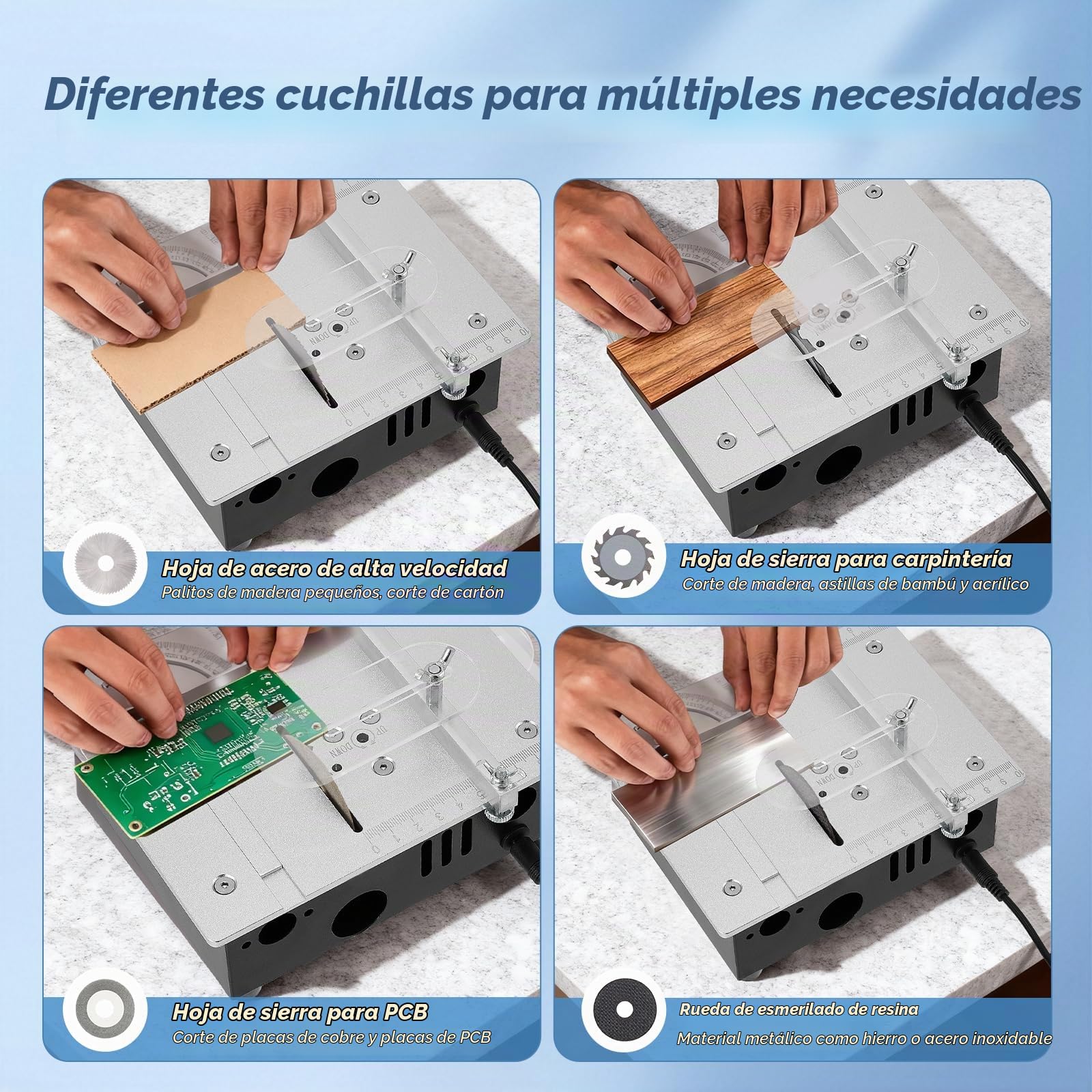 Mini sierra circular de mesa 5000RPM, 100W 0.1-15mm Micro para carpintería, acrílico, bricolaje, PVC, sierra de precisión Máquina cortadora pequeña Sierra de mesa pequeña de escritorio
