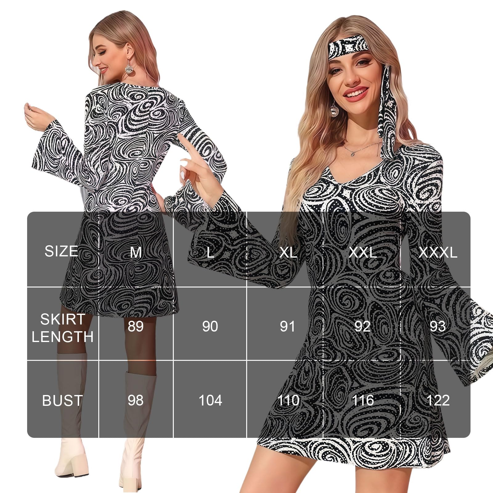 SSKHE MUNSKT Disco Costume Women's Set,60s 70s Dress Dancing Queen Fancy Dress Costumes,Disco Style Costume,Women's Disco Outfit Accessories for Carnival,Cosplay,Theme Party,Halloween (M) - Image 3