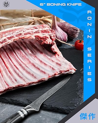 Miniatura 8 de KESSAKU Cuchillo deshuesador de 6 pulgadas, serie Ronin, acero inoxidable forjado de alto carbono 7Cr17MoV, mango de madera de Pakka con protector