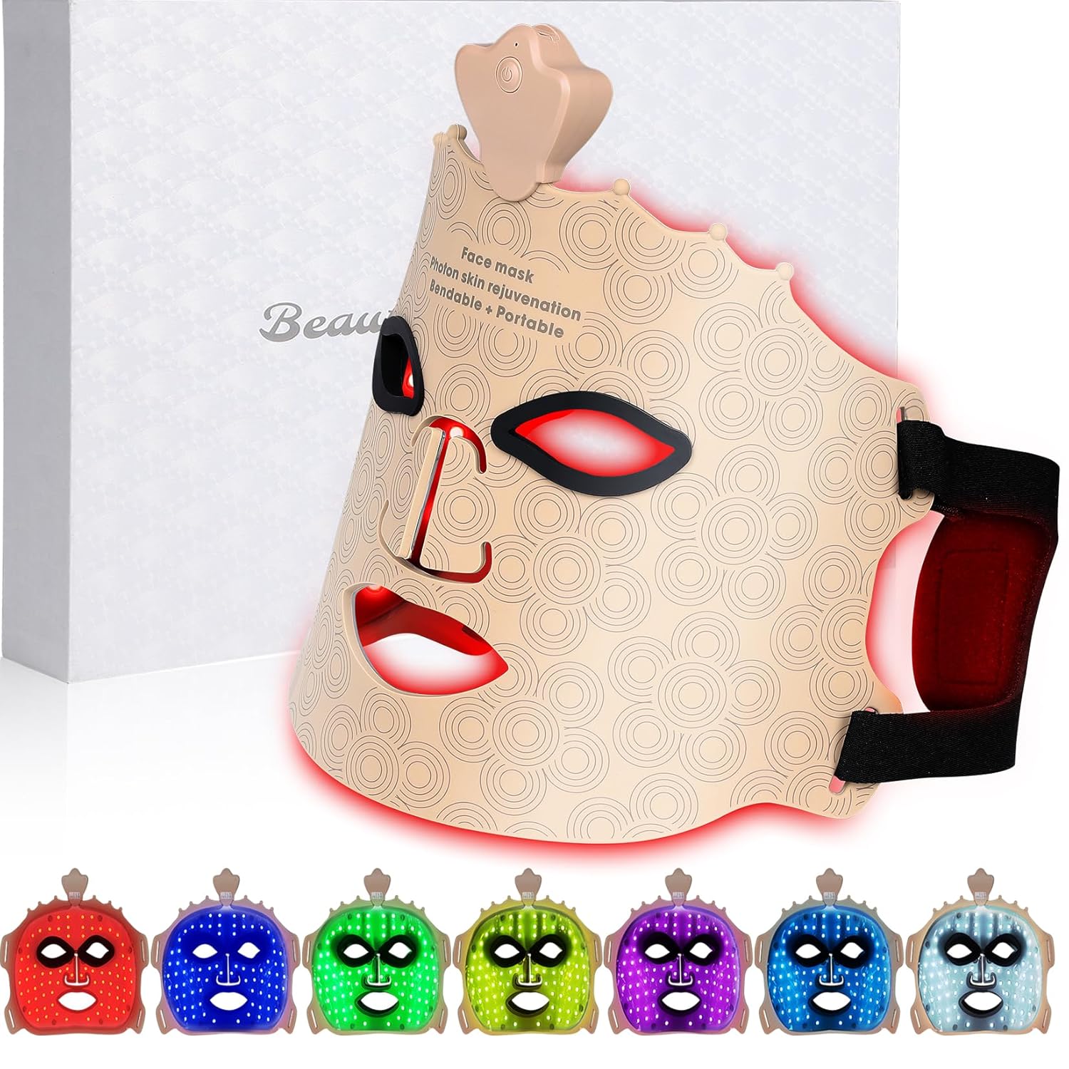 Cordless Red Infrared Light Therapy for Face Mask 7 Colors Portable and Rechargeable LED Light Therapy Facial Beauty