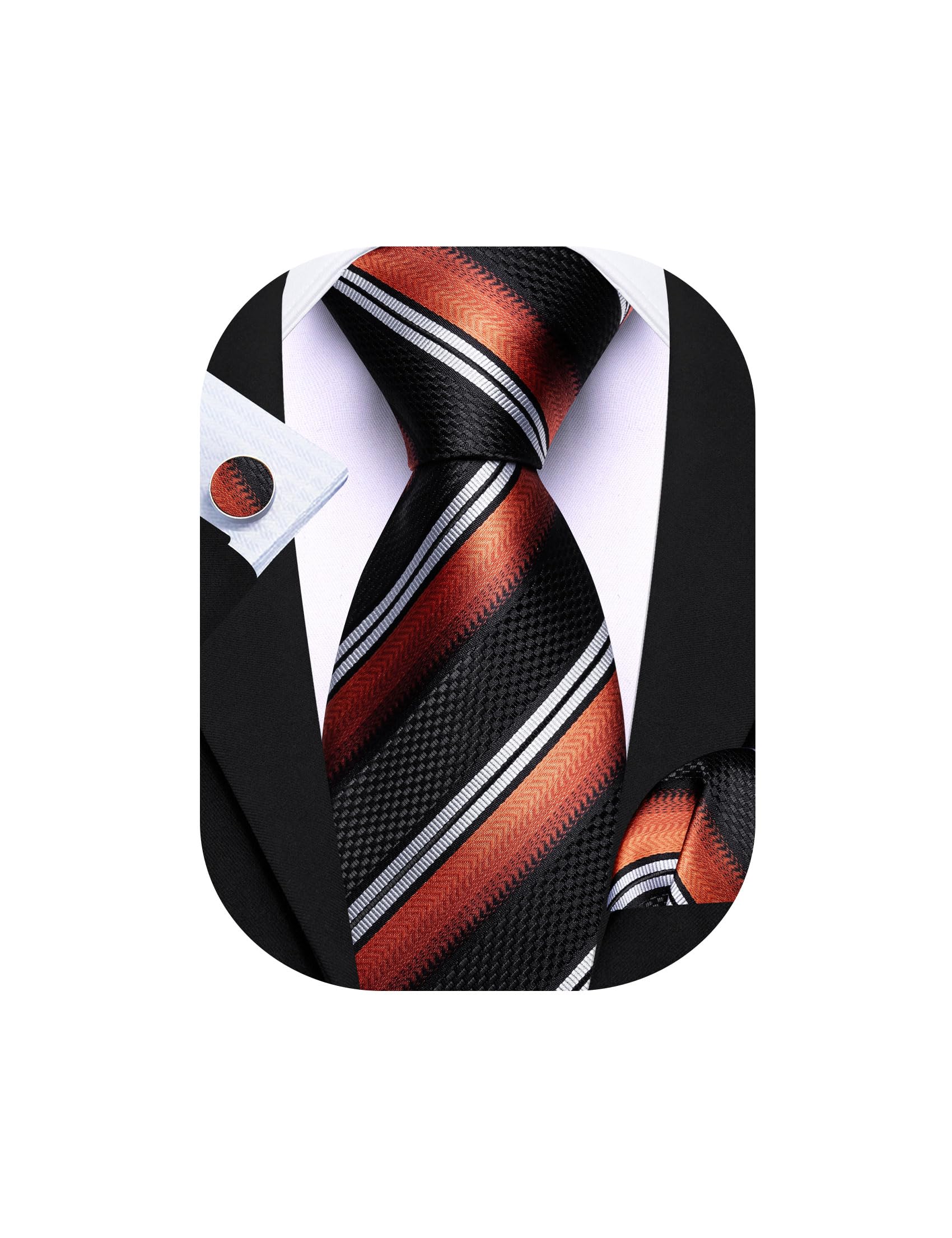 Barry.Wang Mens Tie Set Plaid Check Stripe Neckties Pocket Square Cufflinks | Woven Classic,Formal/Casual Men's Necktie,Luxury,Business,Wedding,Party,Prom,Graduation