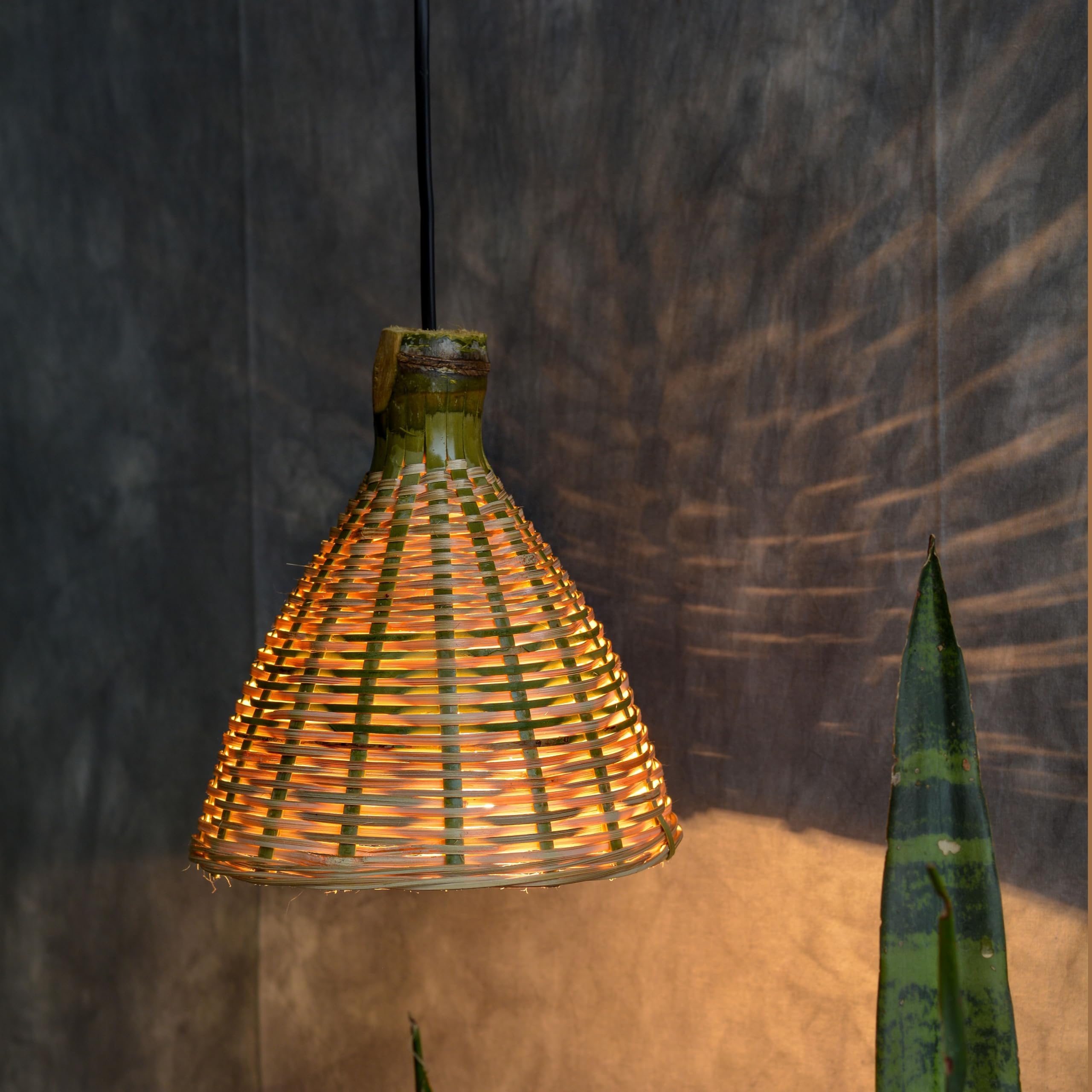 Handcrafted Hanging Bamboo Cane Lamp| Bamboo Pendant Lampsahde for Interior Decor, Living Room, Bedroom, Cafe Lamp, Resort - Small (Set of 1) (Without Wire & Holder)
