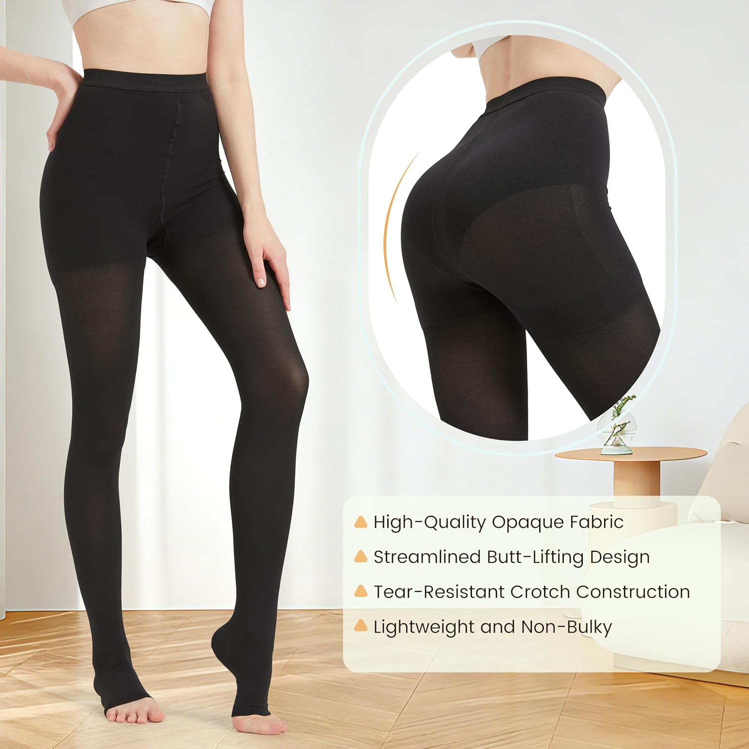 MGANG Medical Compression Pantyhose for Women & Men, 20-30mmHg Graduated Compression Support Tights, Open Toe, Opaque Waist High Compression Stockings for Edema, Varicose Veins, Flight, DVT, Black M - Image 4