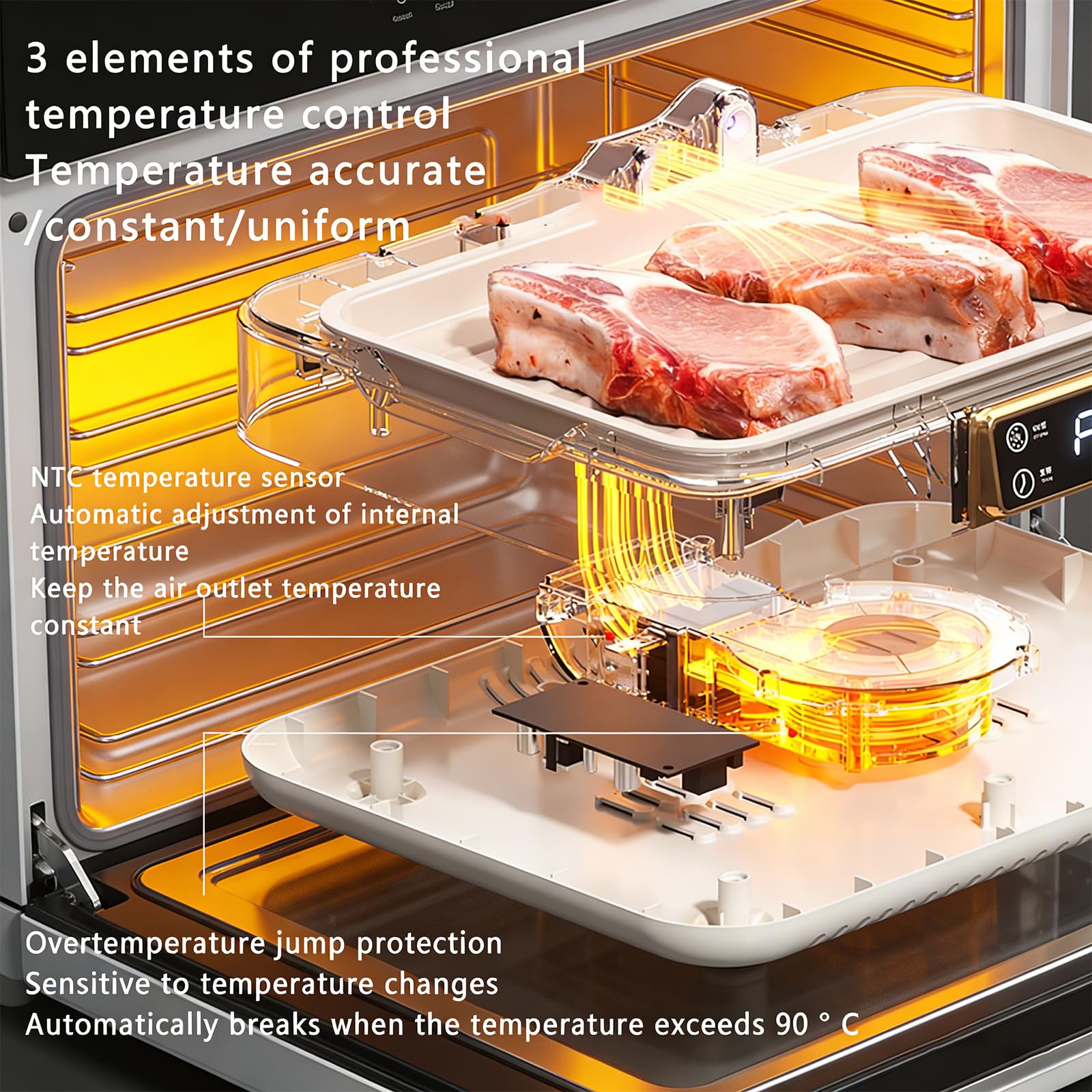 Vassoio per sbrinamento carne da 8 litri con calore circolante a 360°, controllo della temperatura a 3 livelli, scongelamento rapido 3D per carne, frutti di mare e verdure, cucina di casa