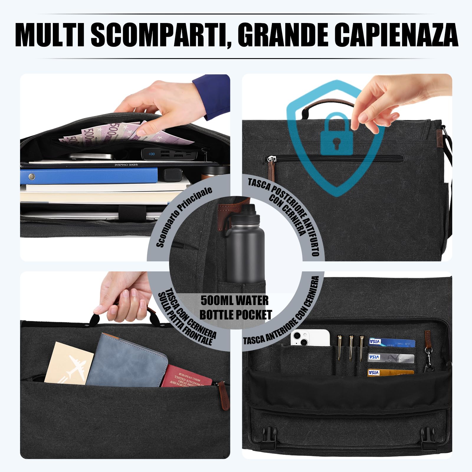 Eshow Borsa a Tracolla da Uomo, Borsa a spalla in Tela Messenger per Lavoro Università Scuola Viaggio e Uso Quotidiano
