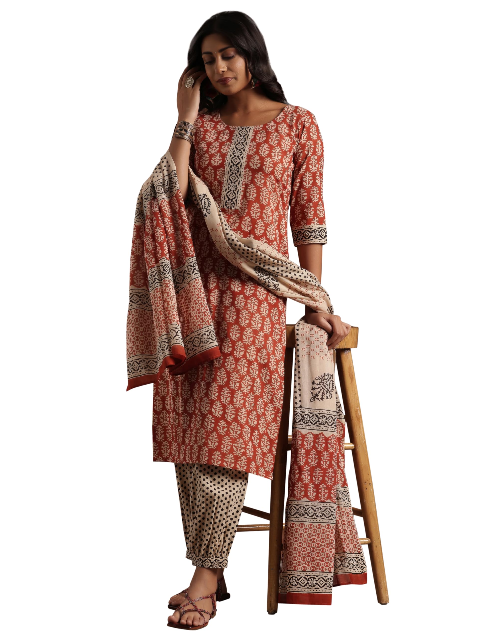 libas Womens Printed Cotton Straight Kurta With Salwar and Dupatta-picture-47