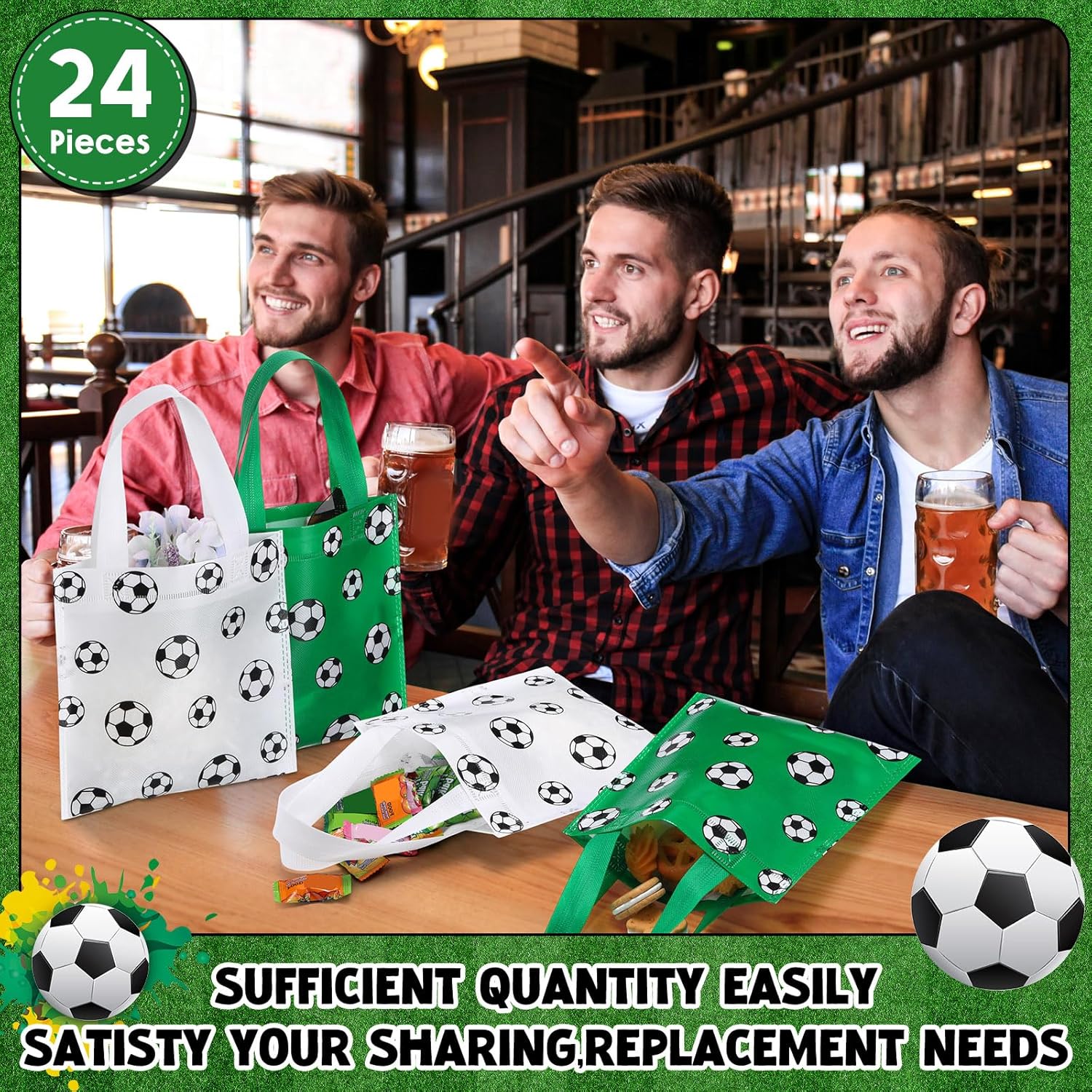 Sweetude 24 Pcs Sports Non Woven Gift Bags Snack Goodies Candy Treat Bags for Sport Party Decorations Party Supplies, 7.9 x 7.9 Inch(Soccer) - Image 6