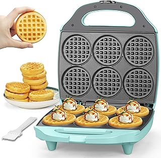 Multi Mini Waffle Maker Machine, 6 x 3'' Small Waffle Iron, Perfect for Families and Individuals Use, Excellent Choice for Breakfast Brunch Parties & Events, Aqua