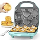Baker's Friend Multi Mini Waffle Maker Machine, 6 x 3'' Small Waffle Iron, Perfect for Families and Individuals Use, Excellent Choice for Breakfast Brunch Parties & Events, Aqua