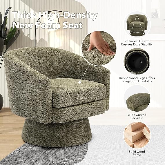 Modern Swivel Accent Chair,360 Degree Swivel Barrel Chair with Armrest,Comfy Round Armchair Single Sofa for Living Room,Bedroom,Office,Green