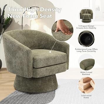 Modern Swivel Accent Chair,360 Degree Swivel Barrel Chair with Armrest,Comfy Round Armchair Single Sofa for Living Room,Bedroom,Office,Green