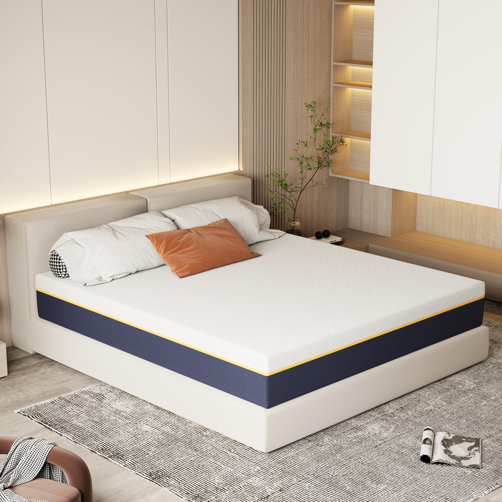DEWINNER Matelas 180x200 cm, Épaisseur 17 cm, Mousse A Mémoire + Mousse de Charbon de Bambou, Soutien Haute Resilience, Respirant, Hypoallergénique, avec Housse Amovible et Lavable